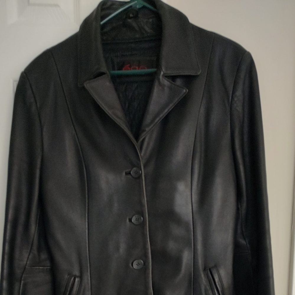 Vintage EGO Black Leather, Front Buttons, Fully Removable Lining Women's Jacket